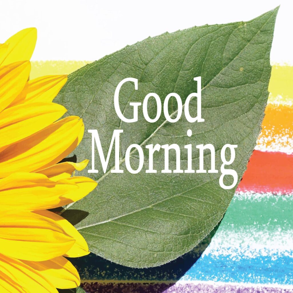 Good morning wish with flower leaves and multiple colours